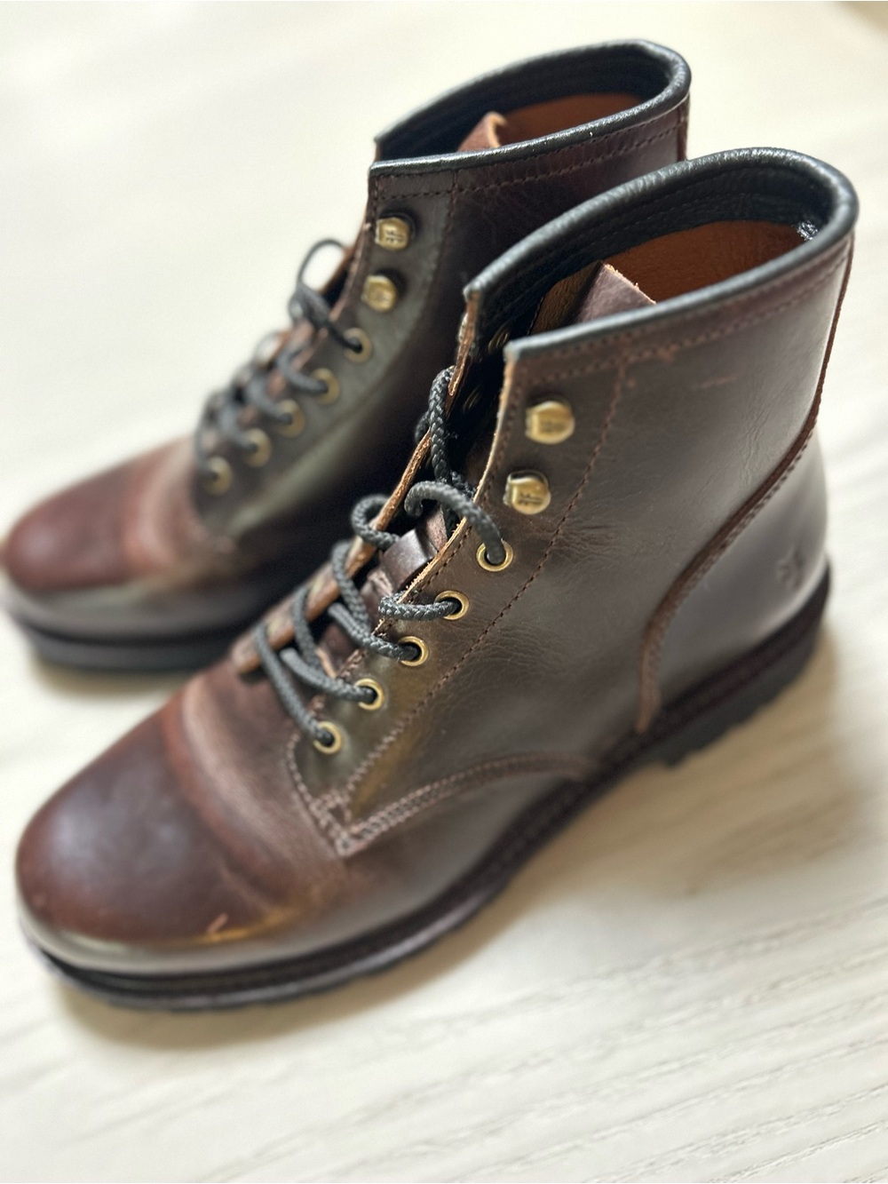 Frye Dark Brown Leather Lace-Up Tyler Boots